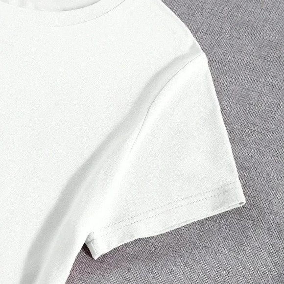 White Casual Women's Letter Print Round Neck Short Sleeve Casual Top - Picture 4 of 4